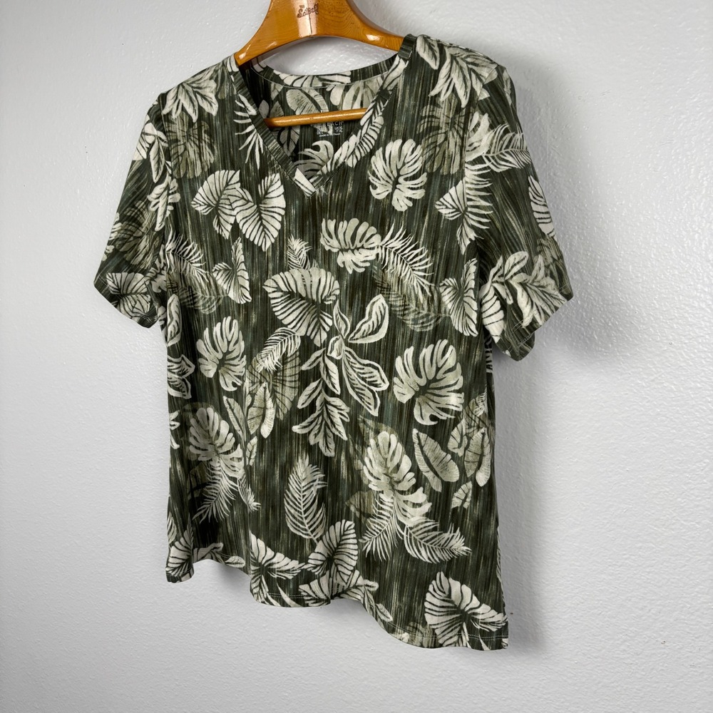 D&Co Beach Tropical Palm Leaf Lounge Set Womens M/L Green Capri Pants Pockets - Picture 11 of 16